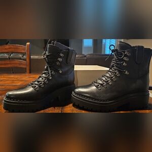 Marc Fisher MLNILLA-V  Black Leather Combat Boots—Size 8M NEW
